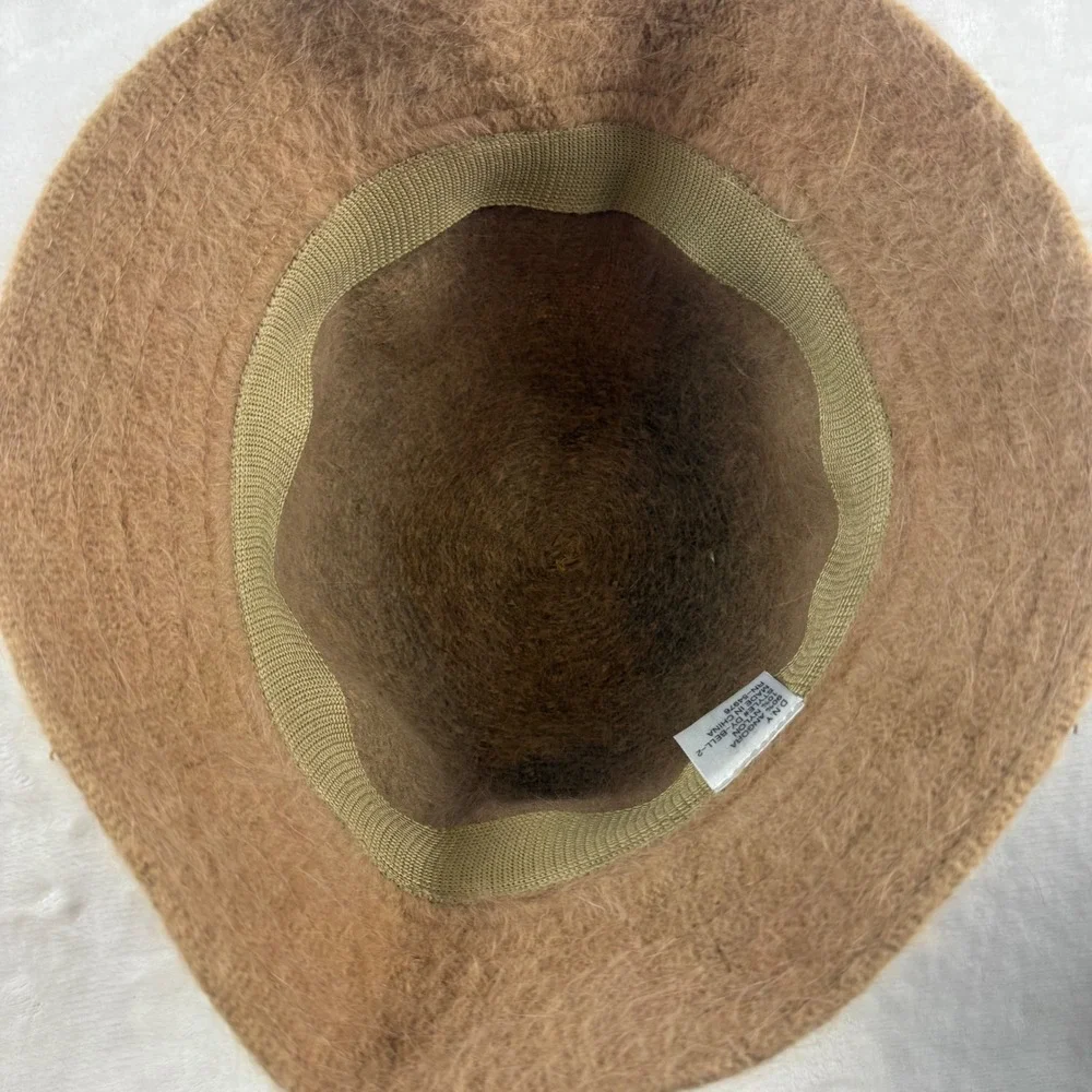 Fuzzy Angora Blend Bucket Hat Womens OS Camel Tan D.N.Y. Bell Cloche Winter Chic